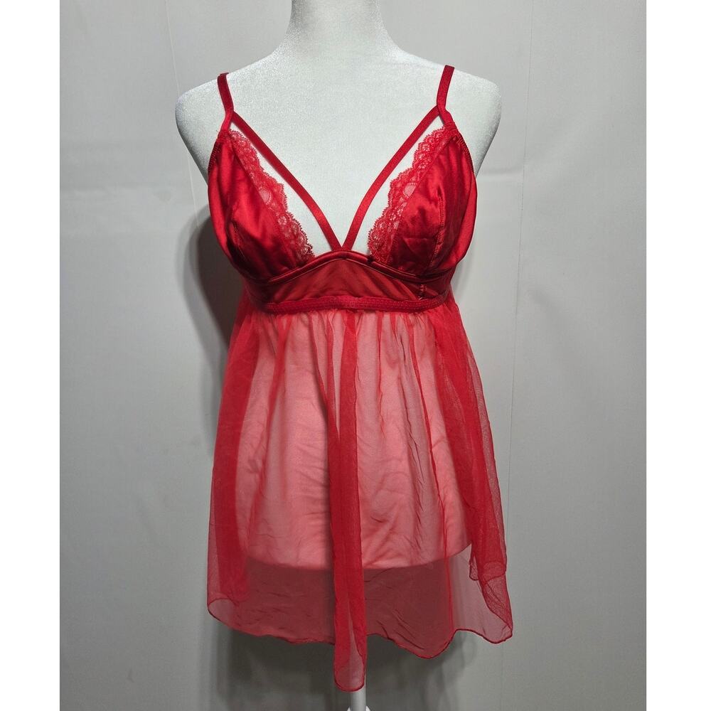 Victoria's Secret Red Sheer Lace Babydoll Top Size Medium